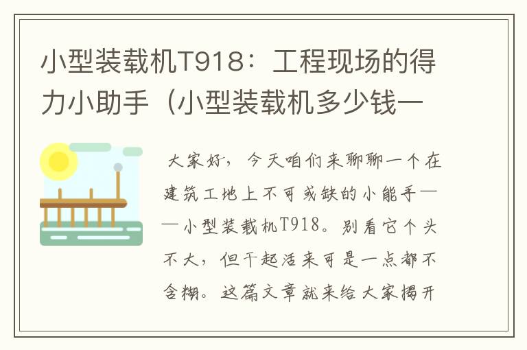 小型装载机T918：工程现场的得力小助手（小型装载机多少钱一台930）