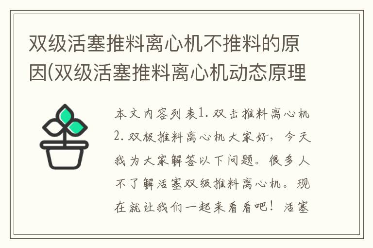 双级活塞推料离心机不推料的原因(双级活塞推料离心机动态原理图)