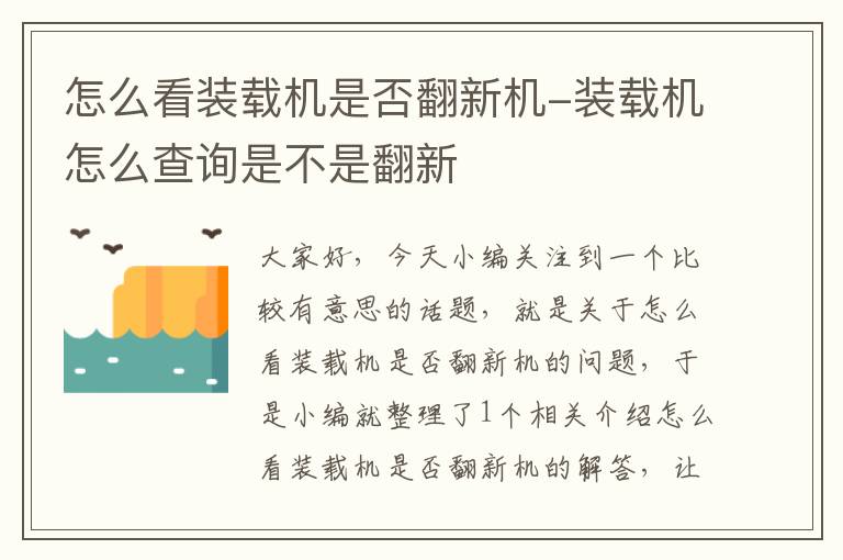 怎么看装载机是否翻新机-装载机怎么查询是不是翻新