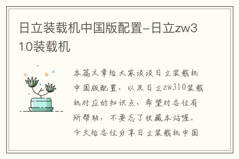 日立装载机中国版配置-日立zw310装载机