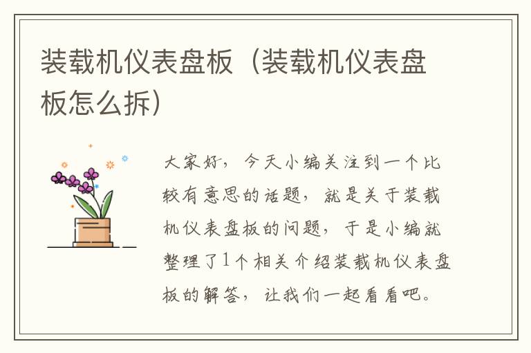 装载机仪表盘板（装载机仪表盘板怎么拆）