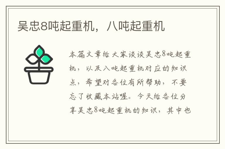 吴忠8吨起重机，八吨起重机