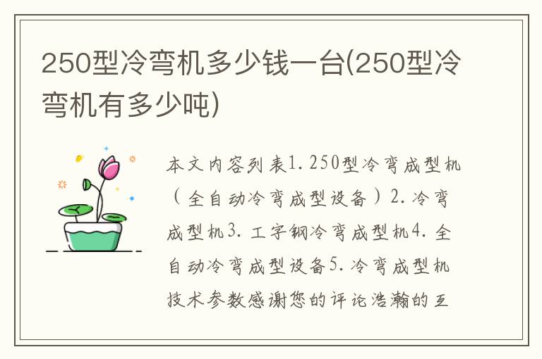 250型冷弯机多少钱一台(250型冷弯机有多少吨)