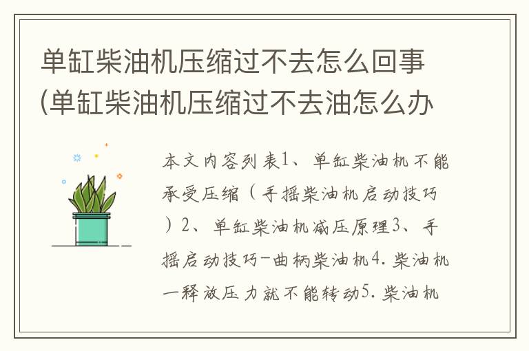 单缸柴油机压缩过不去怎么回事(单缸柴油机压缩过不去油怎么办)