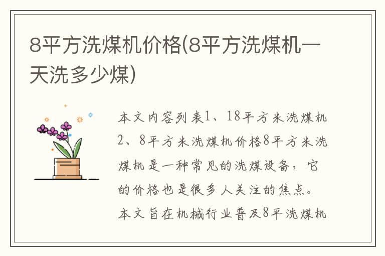 8平方洗煤机价格(8平方洗煤机一天洗多少煤)