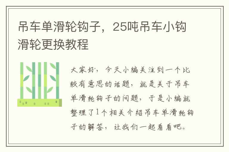 吊车单滑轮钩子，25吨吊车小钩滑轮更换教程