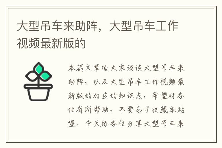 大型吊车来助阵，大型吊车工作视频最新版的