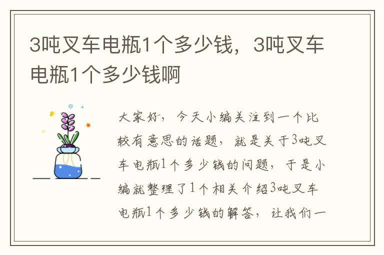 3吨叉车电瓶1个多少钱，3吨叉车电瓶1个多少钱啊