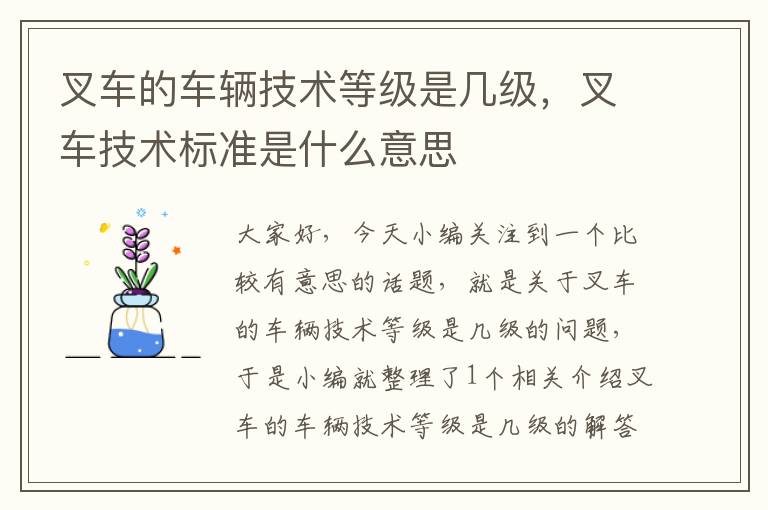 叉车的车辆技术等级是几级，叉车技术标准是什么意思