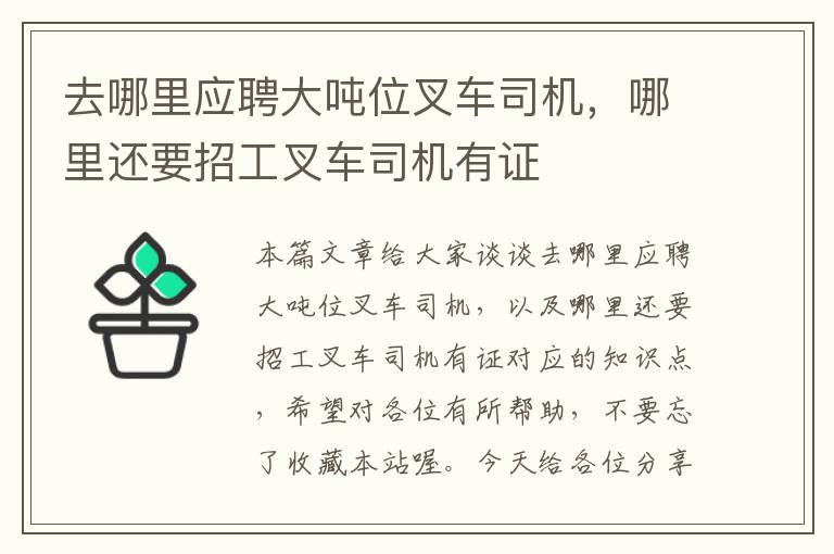 去哪里应聘大吨位叉车司机，哪里还要招工叉车司机有证