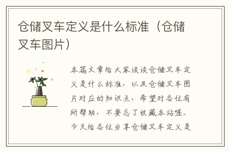 仓储叉车定义是什么标准（仓储叉车图片）