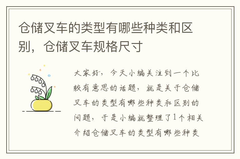 仓储叉车的类型有哪些种类和区别，仓储叉车规格尺寸