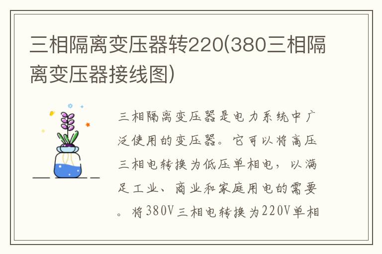 三相隔离变压器转220(380三相隔离变压器接线图)