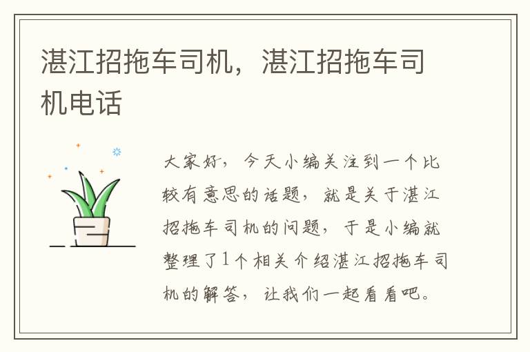 湛江招拖车司机，湛江招拖车司机电话