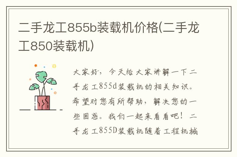 二手龙工855b装载机价格(二手龙工850装载机)